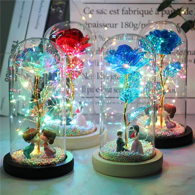 Galaxy Rose Led Fairy Lamp |  Rose Gold Flower |Galaxy Rose Glass - vzzhome