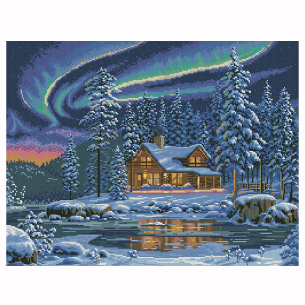 

55*70CM - 11CT Stapmed Cross Stitch - Aurora Cabin, 501 Original