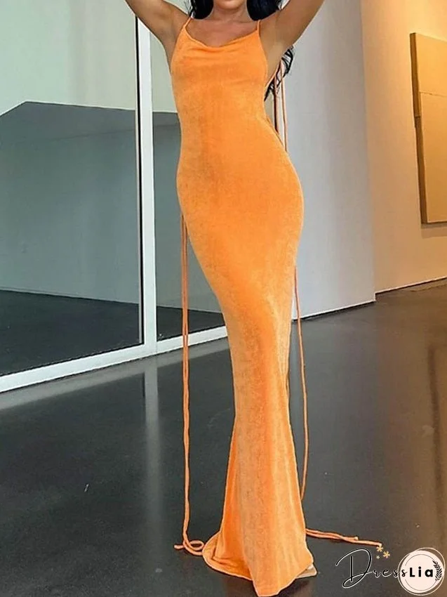Long Dress Maxi Dress Party Dress Cocktail Dress Sheath Dress Pure Color Hoty Dress Party Backless Sleeveless Strap Dress Regular Fit White Blue Orange Spring Summer S M L for Women