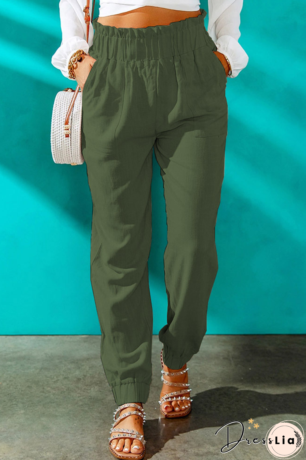 Casual Solid Patchwork Harlan High Waist Harlan Solid Color Bottoms(10 Colors)