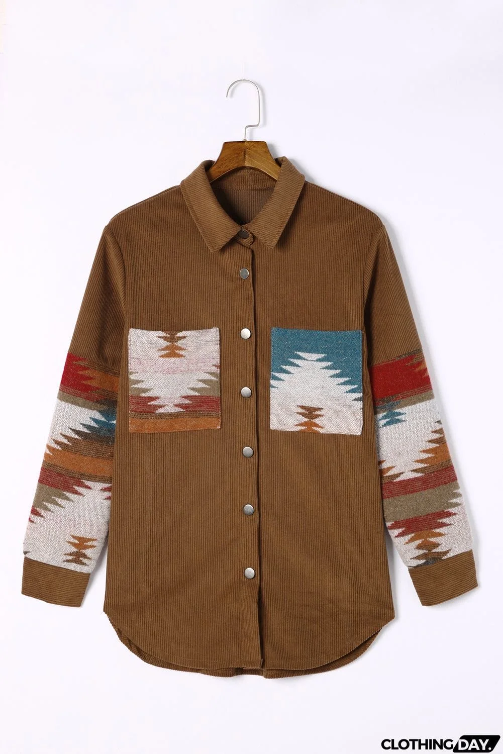 Aztec Pattern Corduroy Shacket