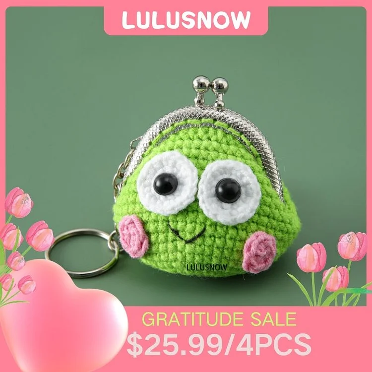 Lulusnow Handmade Green Cute Frog Crochet Coin Purse Keychain Bag Pendant Gift for Her/Friend/Kids/Christmas/Easter