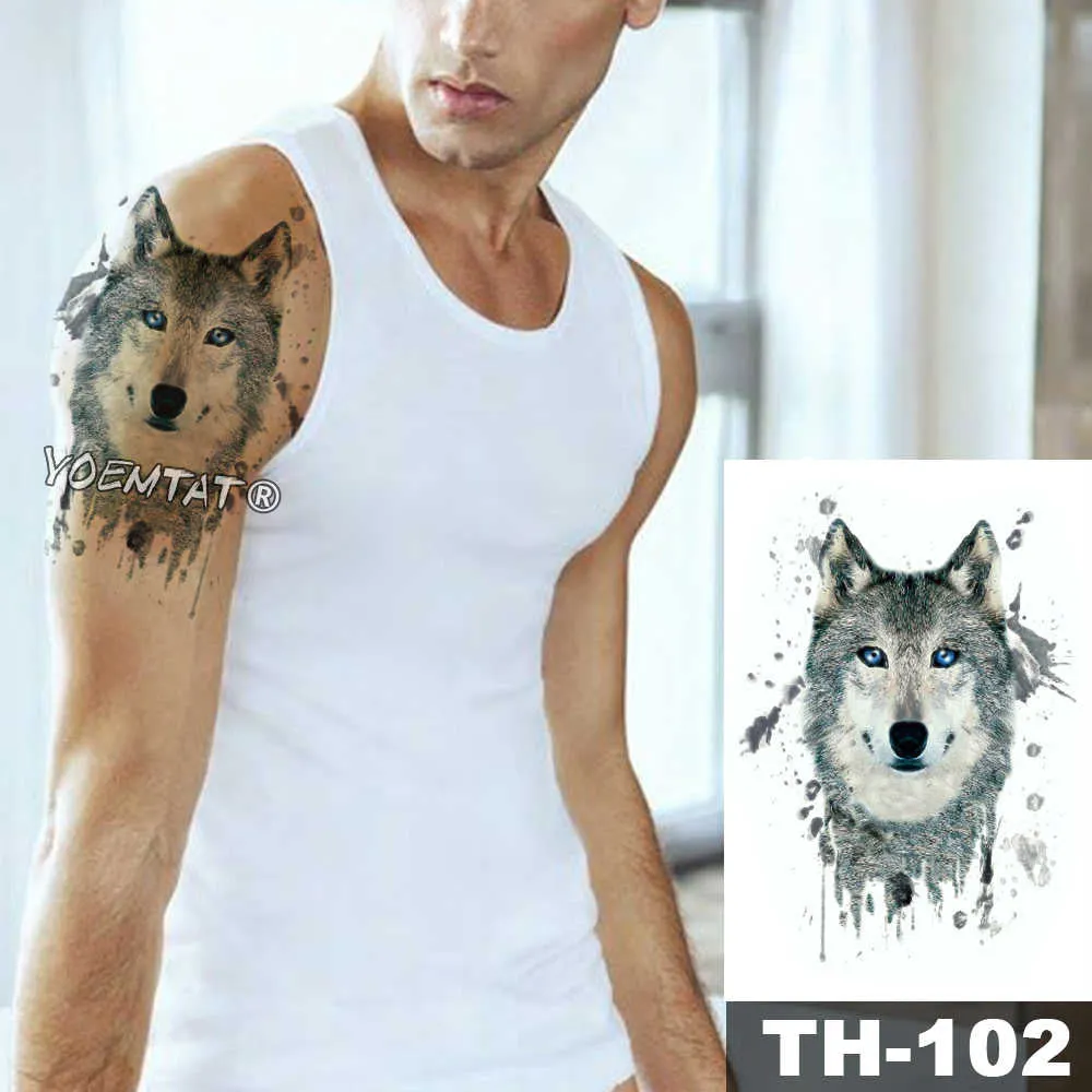 1 Sheet Animal Fake Tattoo Sticker Wolf Tiger Fox Cool Temporary Waterproof Body Art Tatoo Colored Draw For Women Men