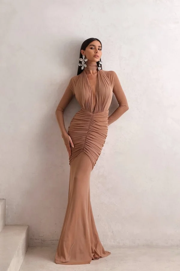 Miabel Glamorous Halter Slim Sleeveless Prom Dress with Pleated   
