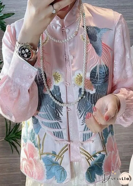 Pink Stand Collar Button Waistcoat Spring