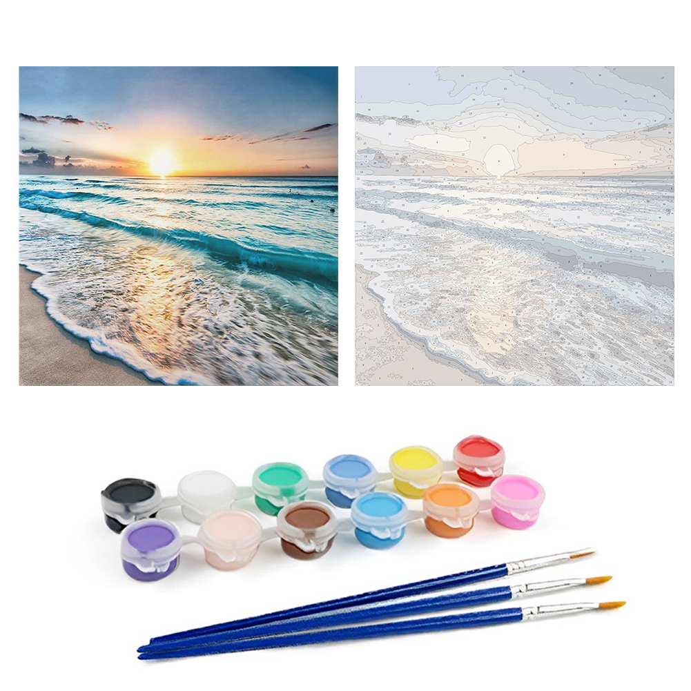Sunset By The Sea-Paint by Numbers-16"x16"/40x40cm
