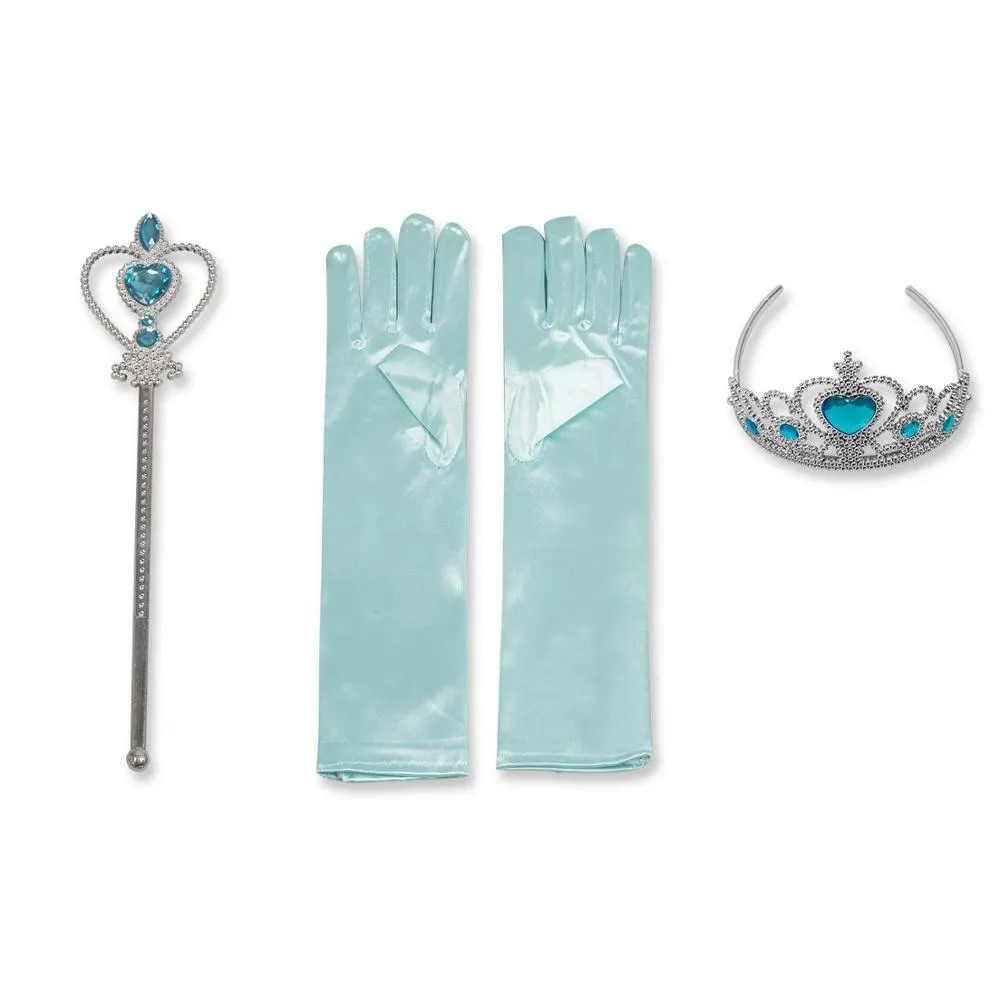 Princess Little Girls Kids Halloween Cosplay Dress Up Accessories Crown Braid Wand Blue Gloves Sets