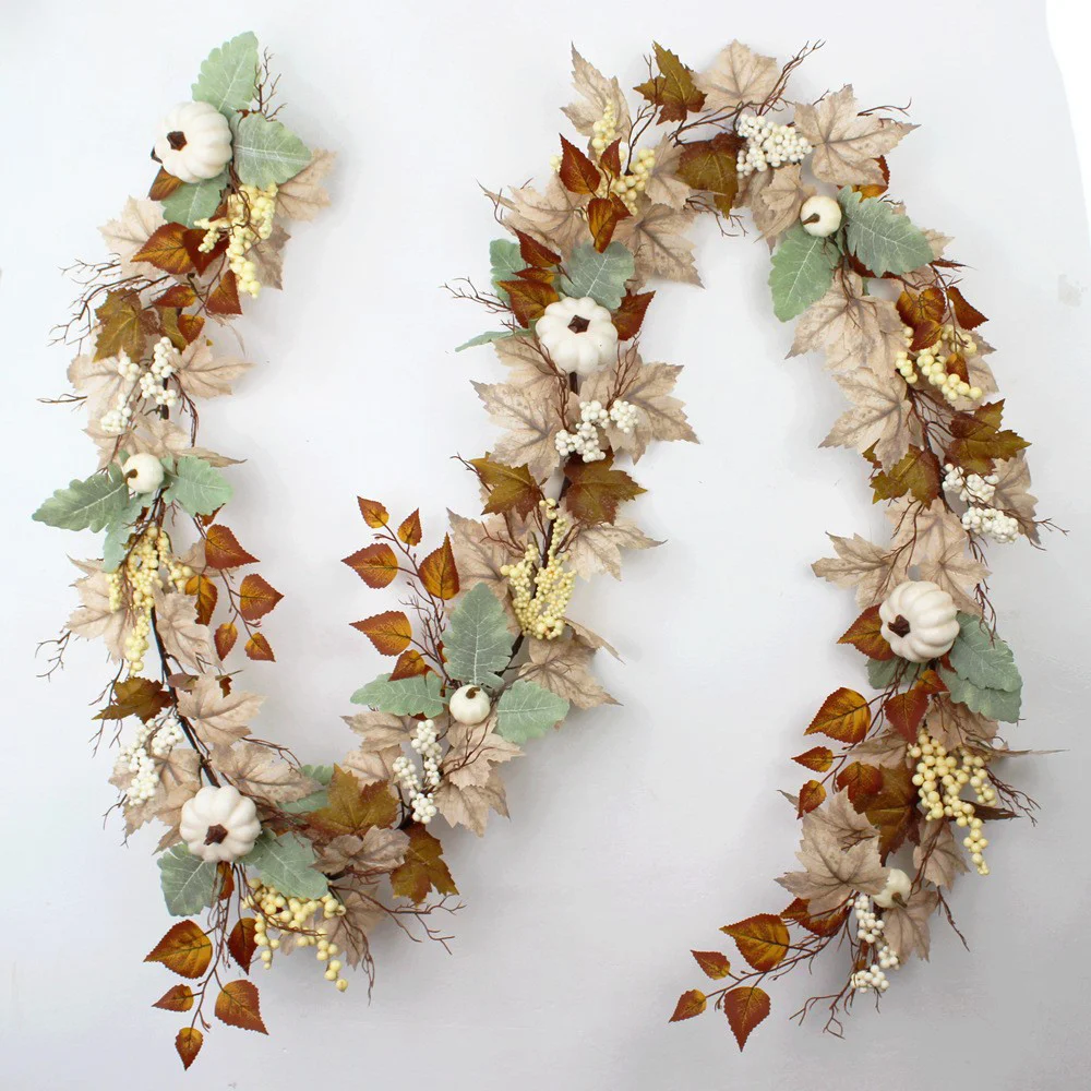 New simulated white pumpkin maple leaf rattan wreath decoration