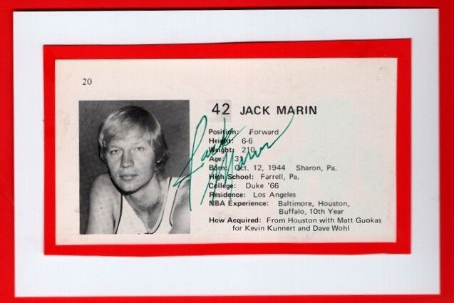 1974 JACK MARIN-BUFFALO BRAVES-NBA-AUTOGRAPHED 4X6 Photo Poster painting