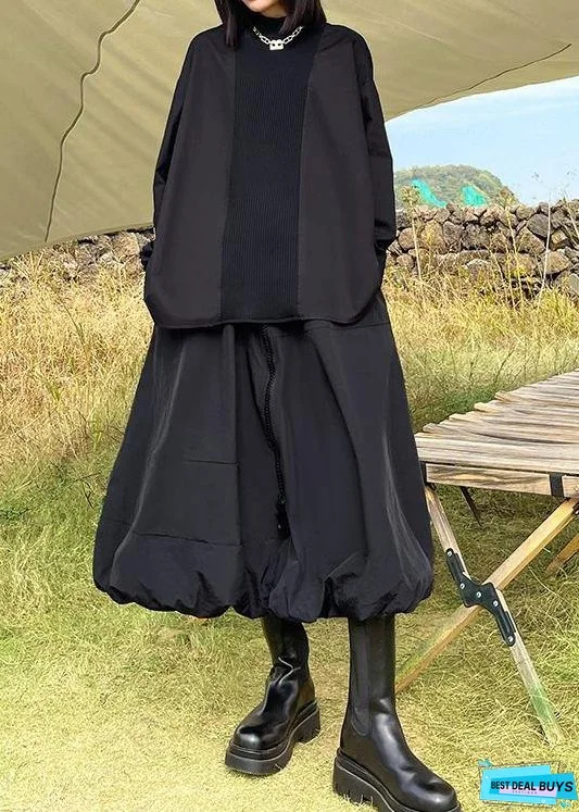 Simple O Neck Patchwork Blouse Photography Black shirt