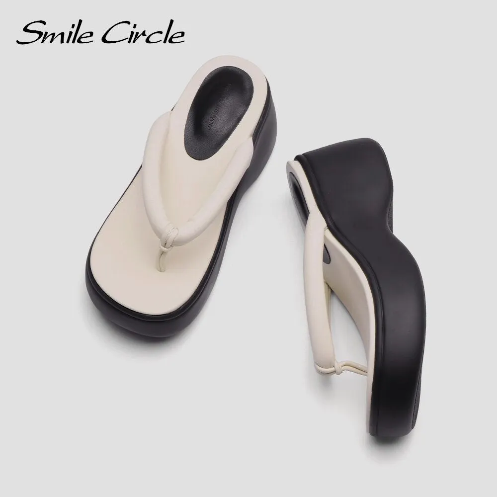 Smile Circle Flip Flops Women Flats Platform Wedges slippers Summer High heels Slippers Comfortable Beach Shoes sandalias