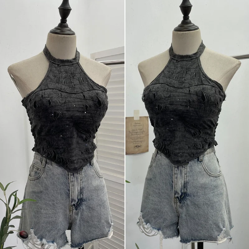 Nigikala Nigikala Babes Hanging Neck Slings Slings Tlit Holes Made Old Bare Back Short With Thoracic Tops 1663