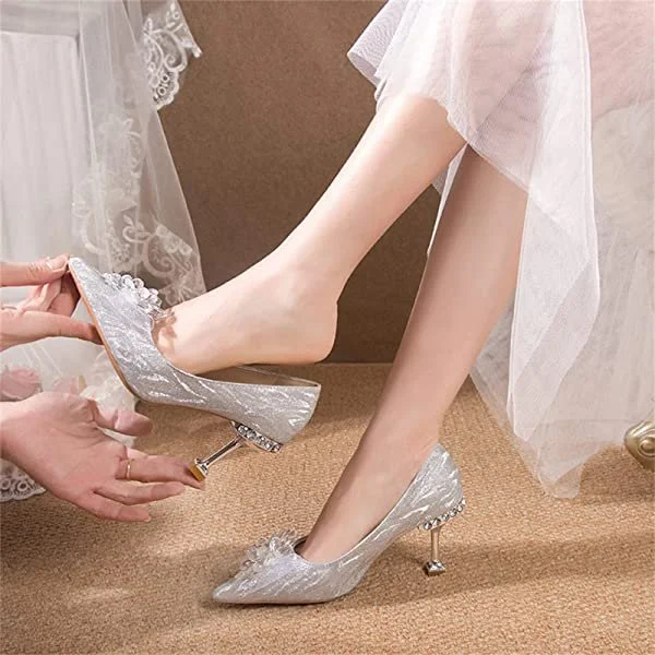 Women's Elegant Medium Low Heel Evening Wedding Shoes 