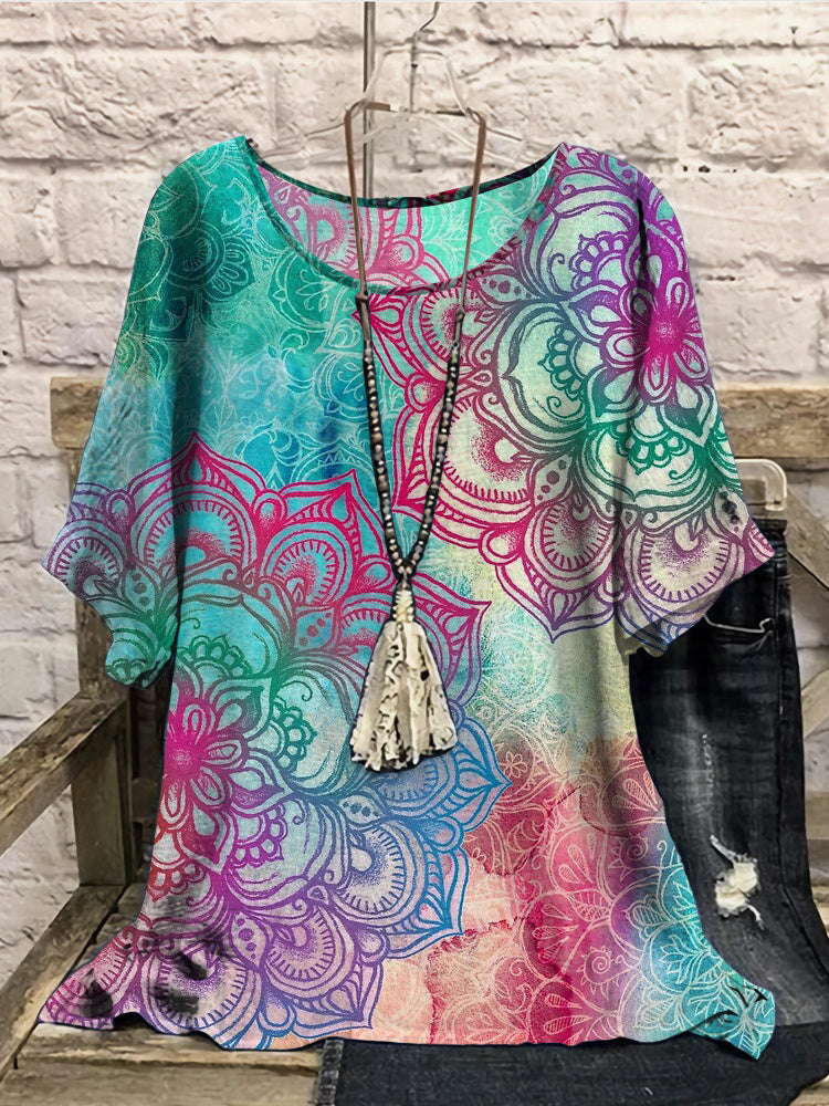Women Long Sleeve V-neck Graphic Floral Printed Top