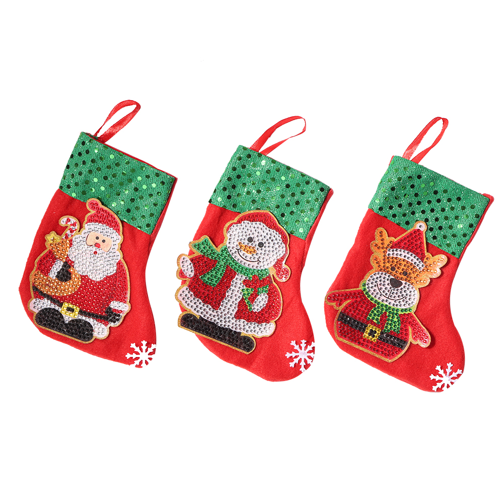 3pcs Christmas Stockings Hanging Pendants DIY Diamond Painting Kit (WZ001)