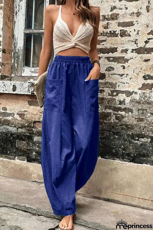 Resort Casual Elastic Waist Loose Trousers