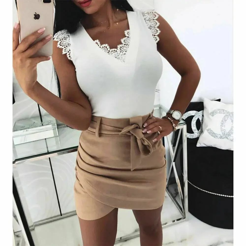 Toloer Back V Sexy Lace-Up Women Summer Tank Tops Lace Vest Fashion Camisole Sleeveless Casual T-Shirt