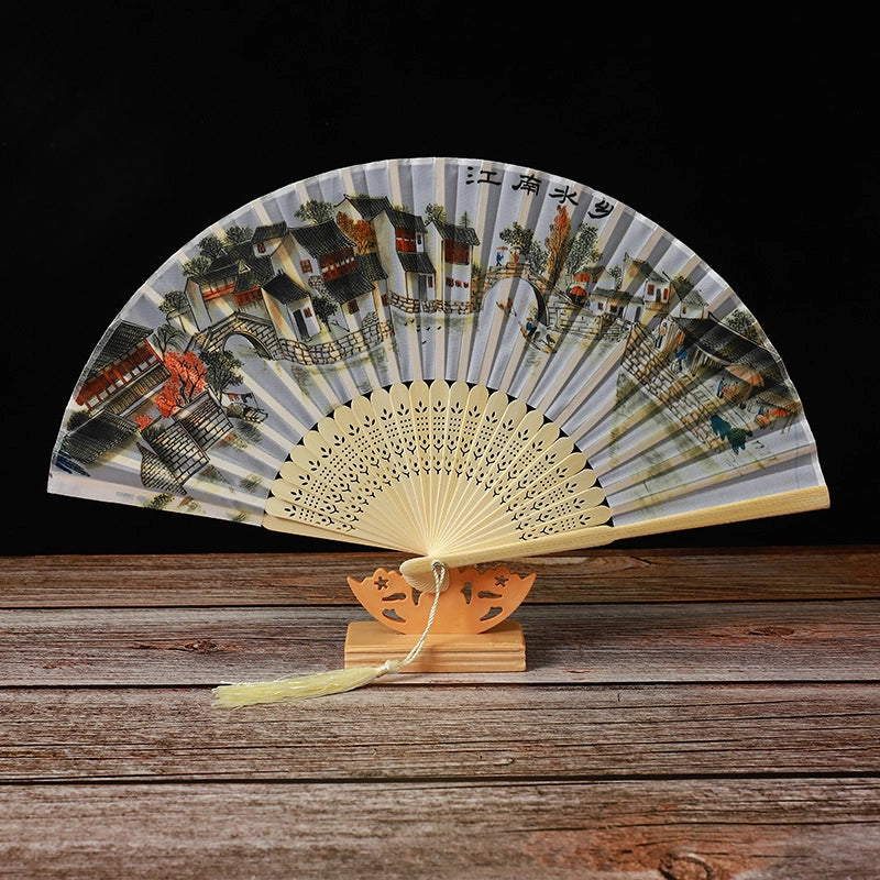 Bamboo Two Green Folding Fan Smile Fan Female Antique Fan Dance Fan Folding Fan Student Gift Elegant Fan