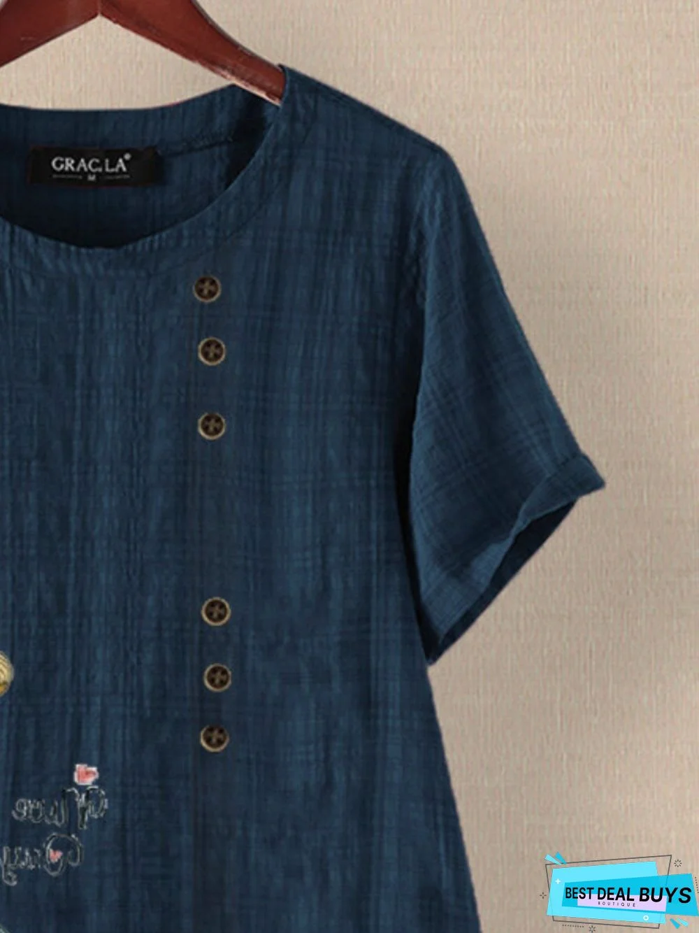 Navy Blue Floral-Print Kids Casual T-shirt