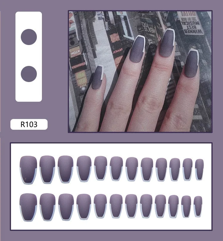 French Nails Art Tips Fake Nail Press on False with Glue Designs Set Full Cover Artificial Box Short Display Kiss Stick Square-Nail Inspo