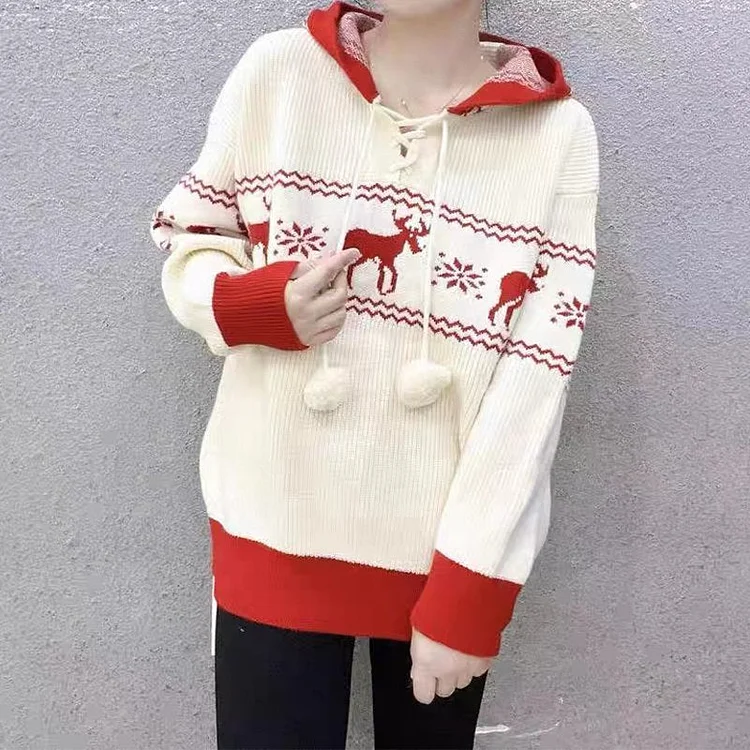 Casual Drawstring Animal Long Sleeve Sweater QueenFunky