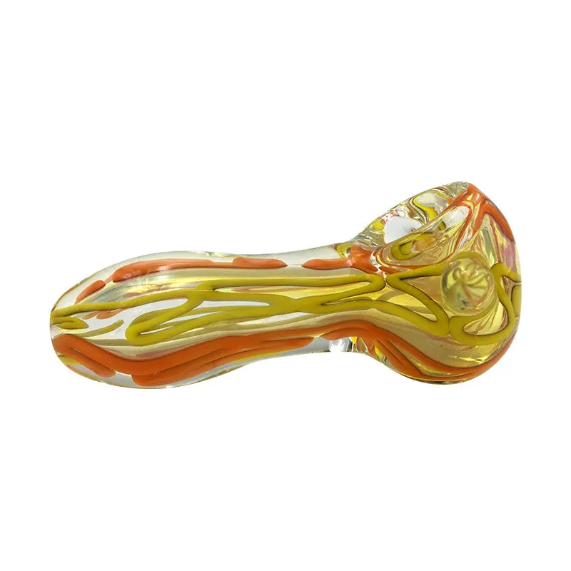 Yellow Colored Stripe Glass Spoon Pipe with Spikes
