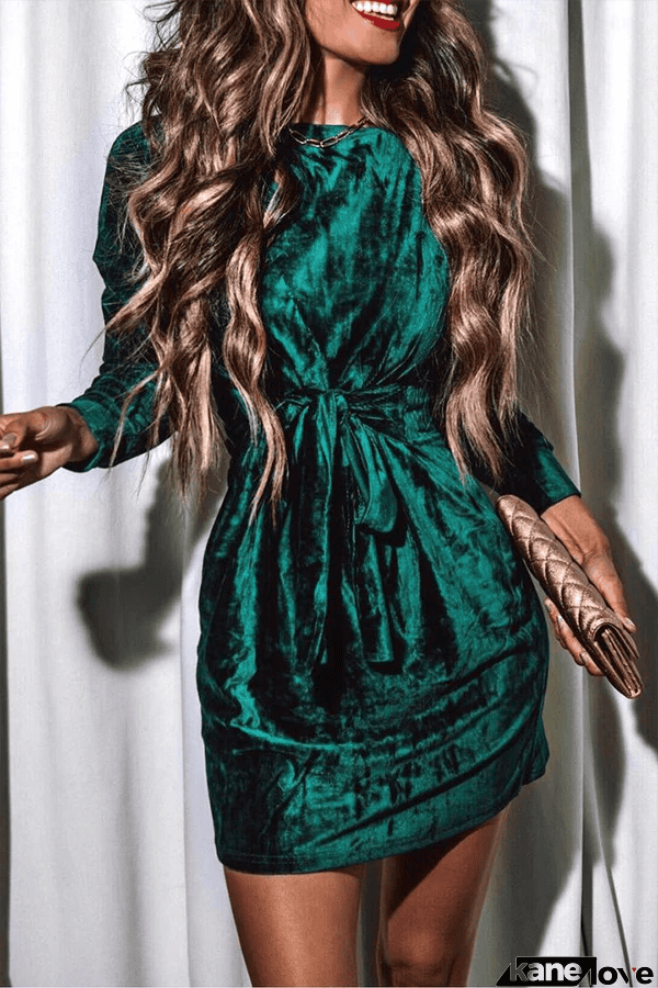 Christmas Long Sleeve Round Neck Mini Dress