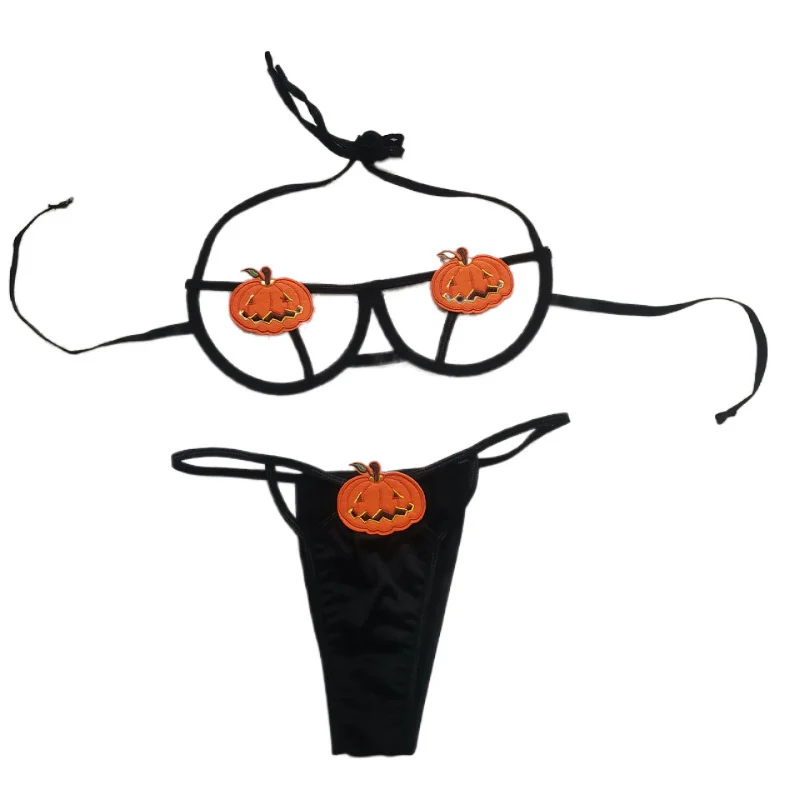 Churchf Halloween Strip Steel To Pumpkin Demon Strap Bikini Role-Playing Lingerie Set