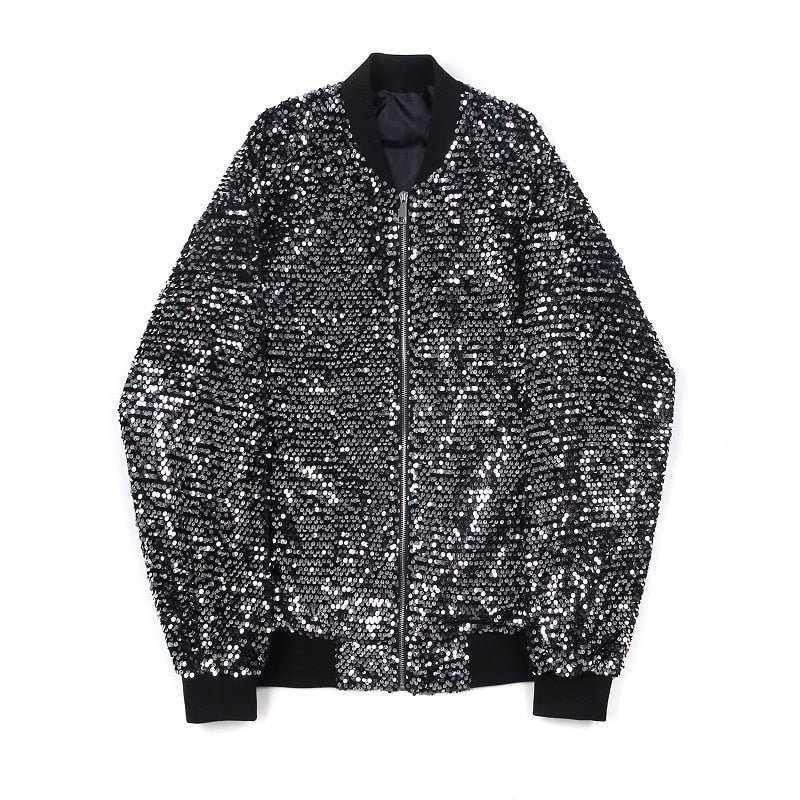 Fashion Men's Sequined Jackets Bling Glitter Bomber Jacket Coat Reflective Hip Hop Tops Streetwear Singer Nightclub Clothing Man