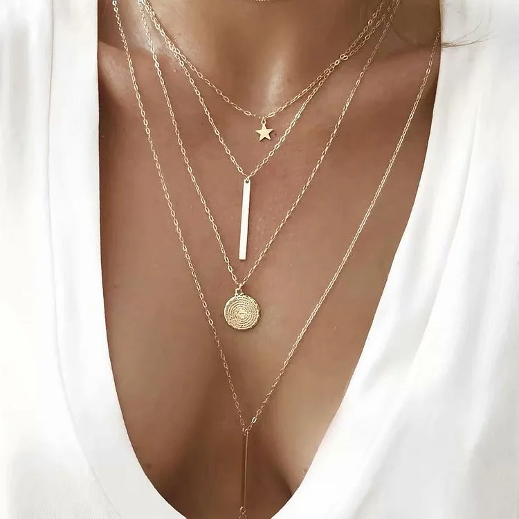 Mother's Day Girlfriend Gift Personalized Multi-layer Chain Necklace Tassel Necklace Small Bar Pendant