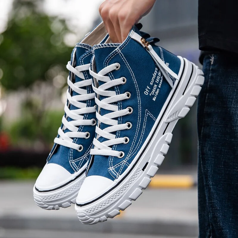 Fashion Men's Canvas Shoes High Top Flat Shoes for Men Blue Black Sneakers Board Shoes Espadrilles Canvas Sneakers Sneakers Men