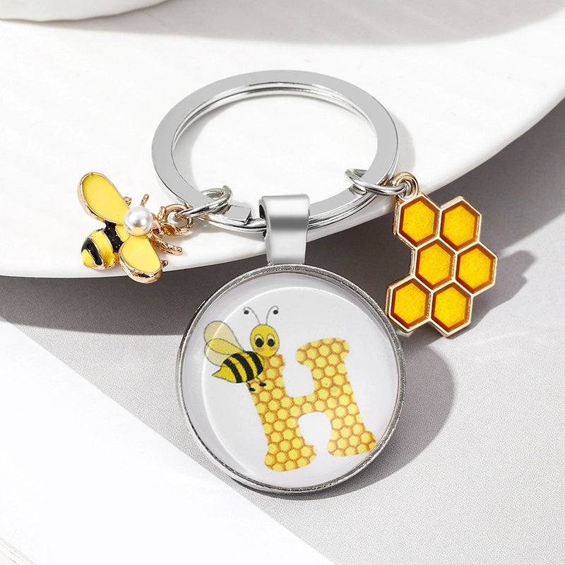 Pastoral Letter Bee Glass Metal Unisex Keychain