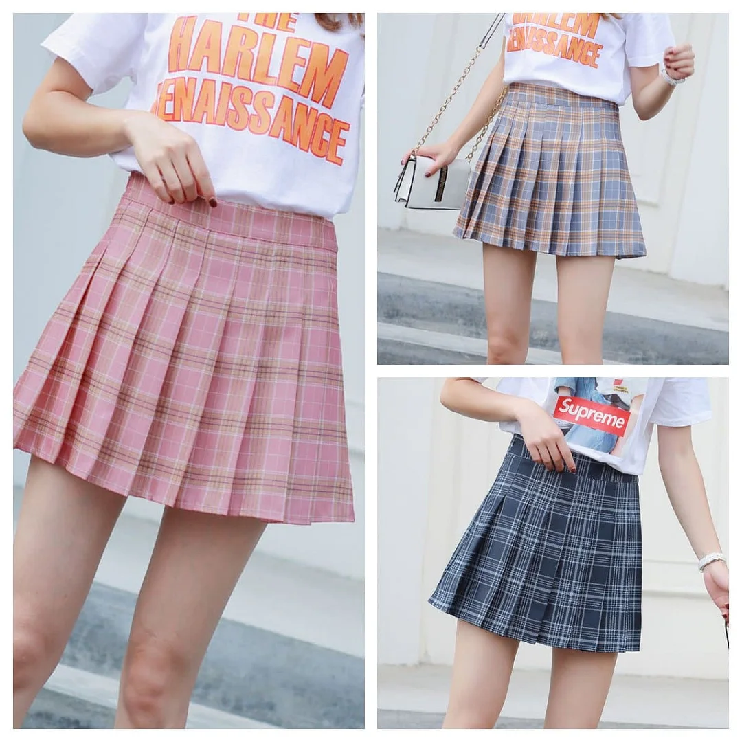 Grid Preppy Style Pleated Skirt SP179294