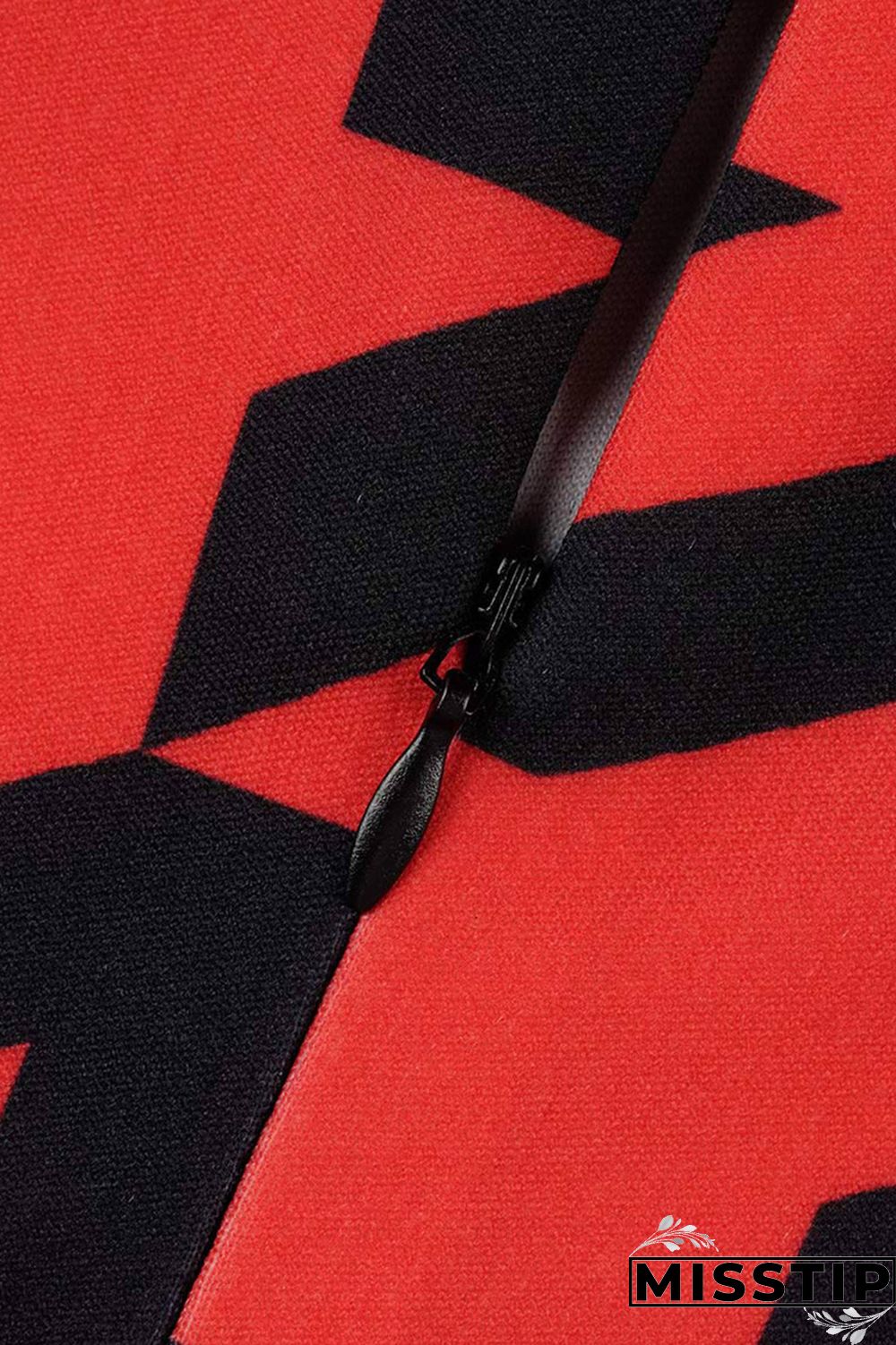 Red Casual Print Basic Half A Turtleneck Sleeveless Dress Plus Size Two Pieces