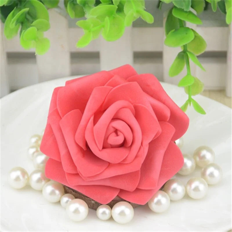 50pcs 7CM Artificial Foam Roses Flower Heads For Home Wedding Decoration Scrapbooking PE Flower DIY Kissing Balls Craft Multi