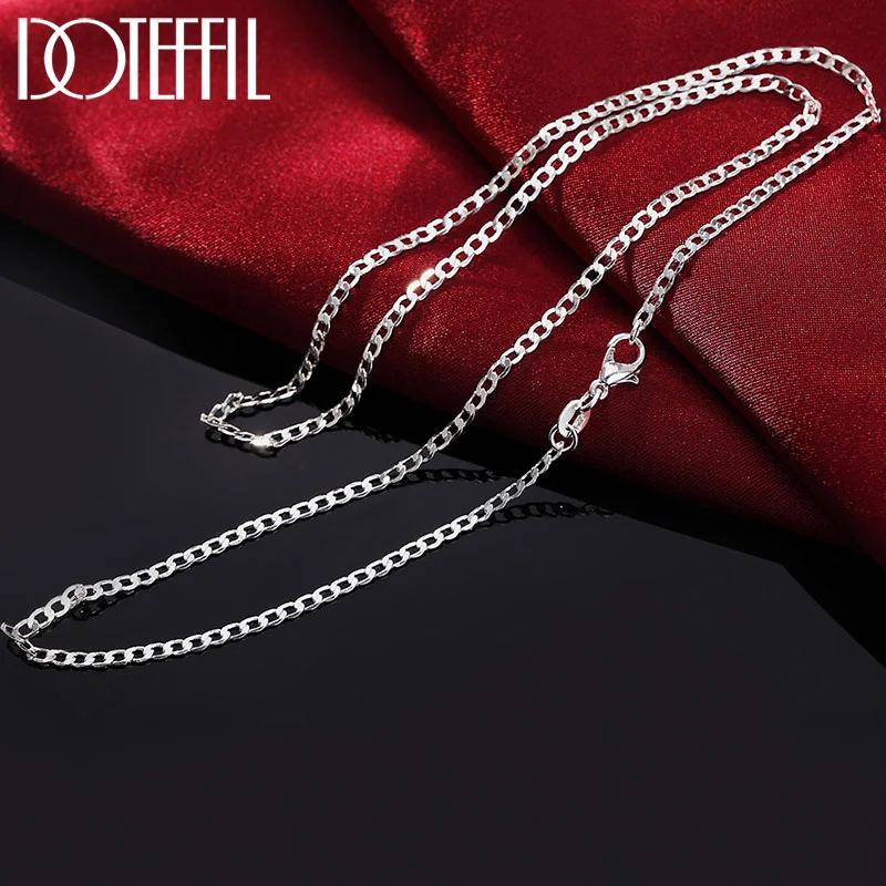 DOTEFFIL 925 Sterling Silver 2mm 16/18/20/22/24/26/28/30 Inch Side Chain Necklace For Women Man Jewelry