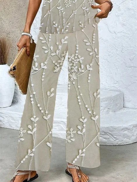 Women's Sleeveless Square Collar Graphic Printed Casual Set