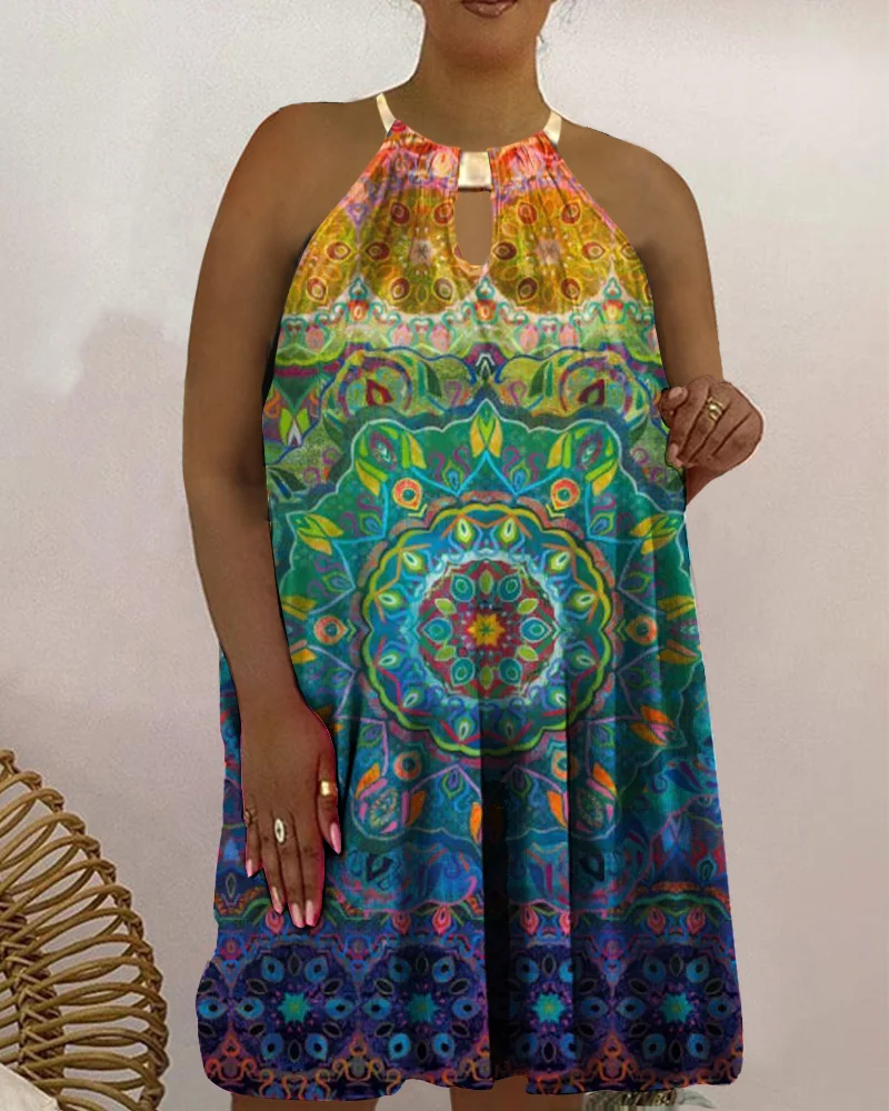 Women's Casual Print Metal Halter Dress