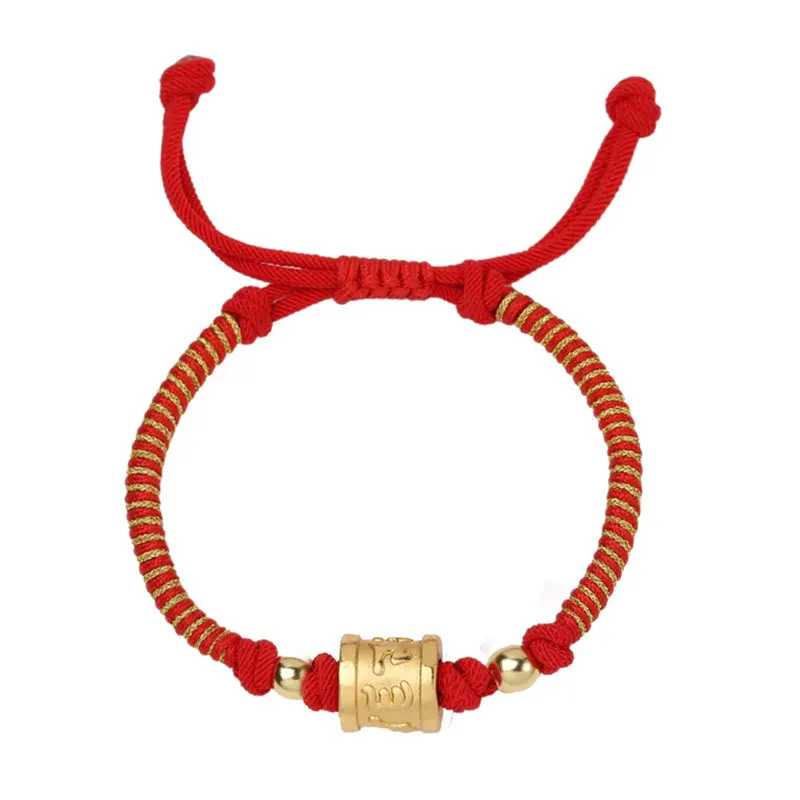 Handmade 999 Sterling Silver Tibetan Golden Om Mani Padme Hum Engraved Luck Connection Braided Bracelet