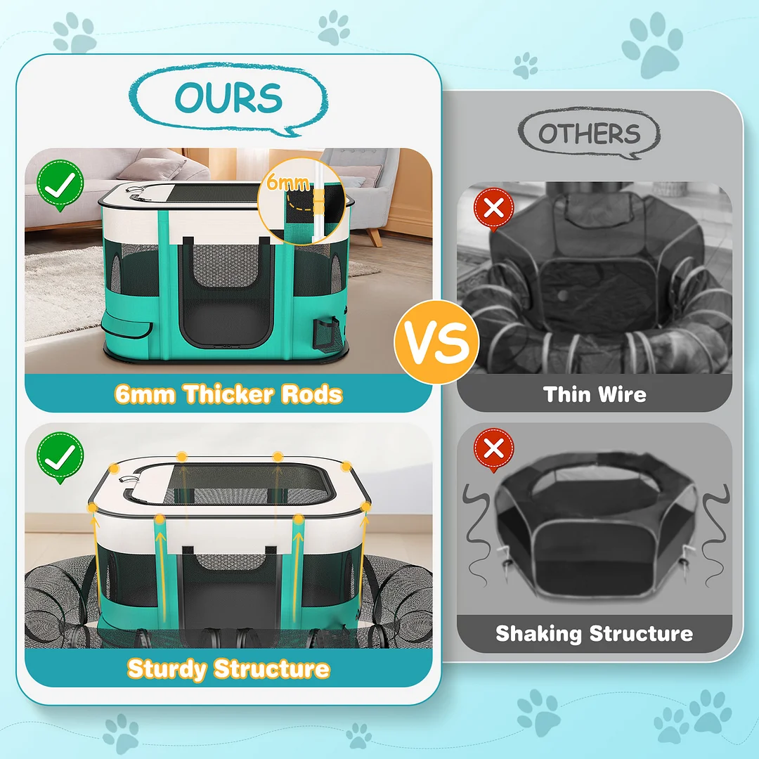 BEBANG Pet Playpen，Pet Pen with Crawling Tunnel- Portable Pet Enclosure for Dogs, Cats, Other Small Animals Travel Camping Use