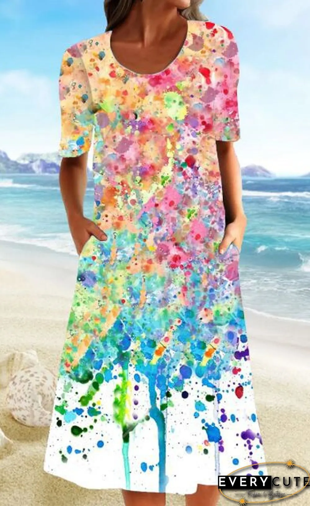 Fashion Personality Retro Floral Print Half Sleeve Dress Black Dresses