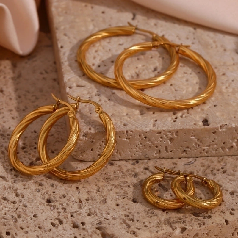 1 Pair Vintage Style Minimalist Round Plating 304 Stainless Steel 18K Gold Plated Hoop Earrings