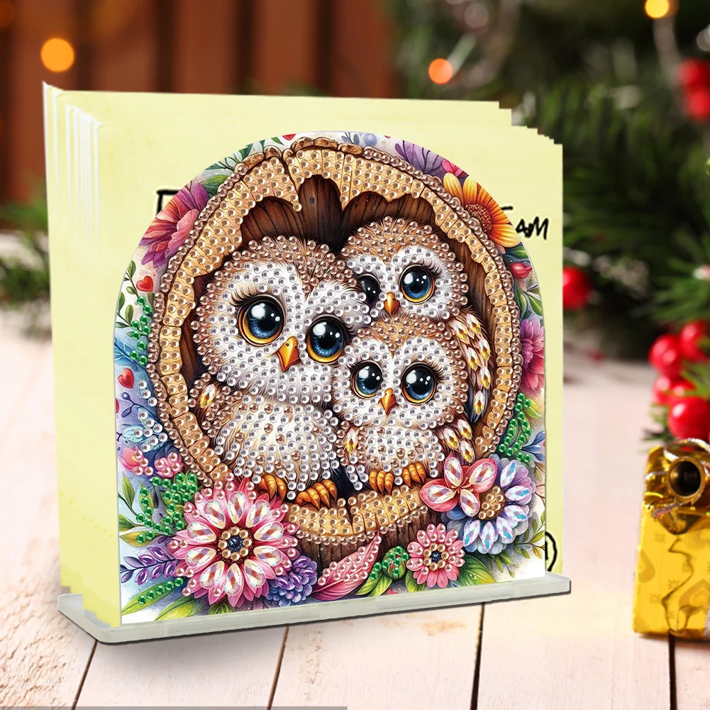 DIY Flower Owl Acrylic Napkin Holder Diamond Painting Kit for Home Table Decor