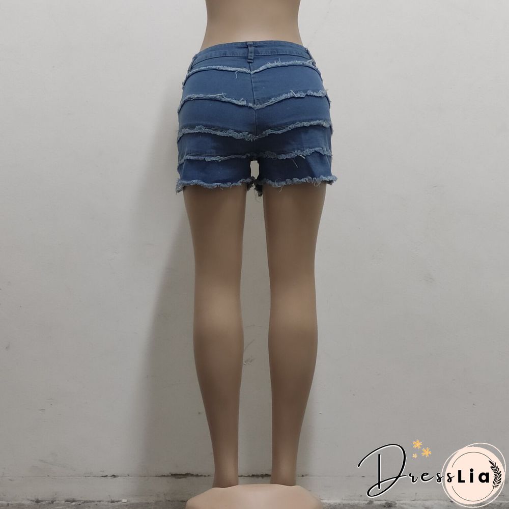 Summer Sexy Patchwork Women Ripped High Waist Holes Stretch Streetwear Plus Size Denim