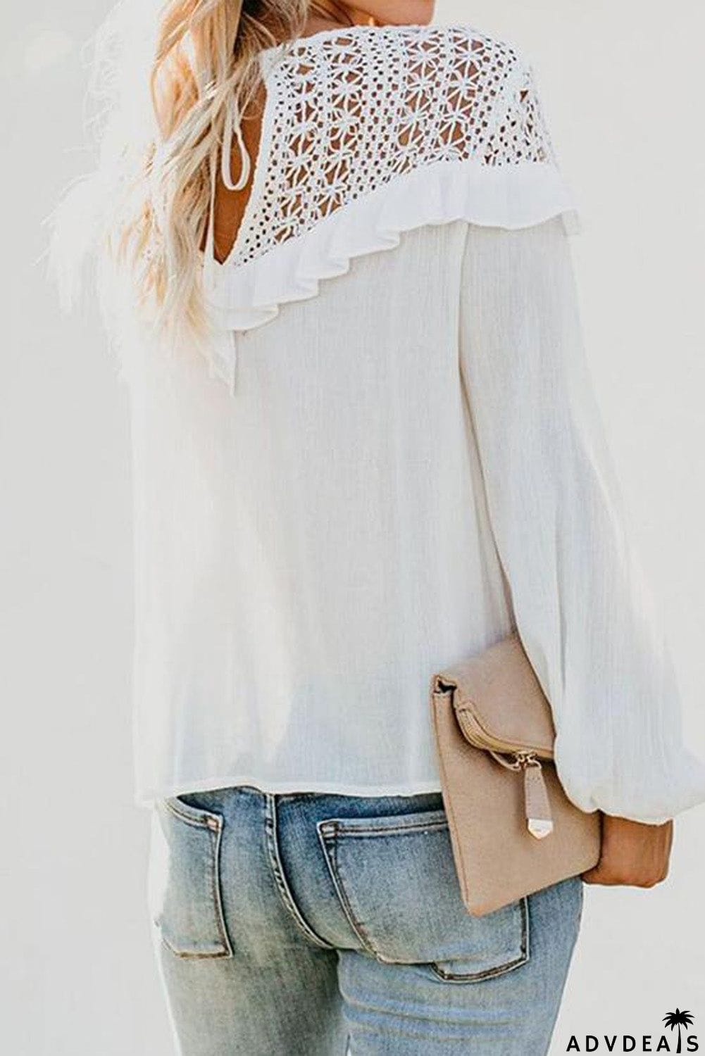 Hollow-out Ruffle Long Sleeve Blouse