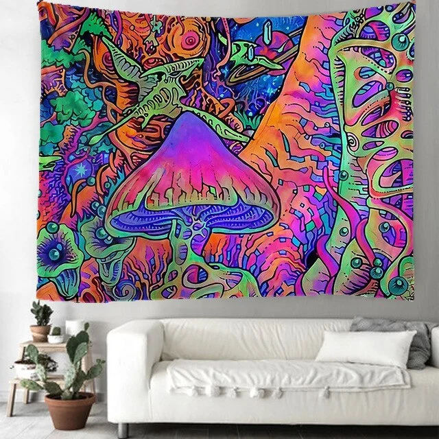 India Mandala Tapestry purple mushroom Wall Hanging Boho Decor Wall Cloth Tapestries Psychedelic Hippie Mandala Wall Carpet