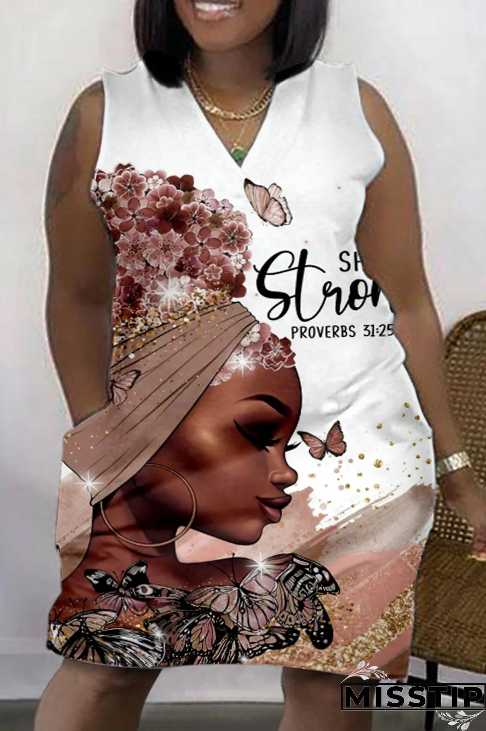 Green Fashion Casual Print Patchwork V Neck Sleeveless Plus Size Dress