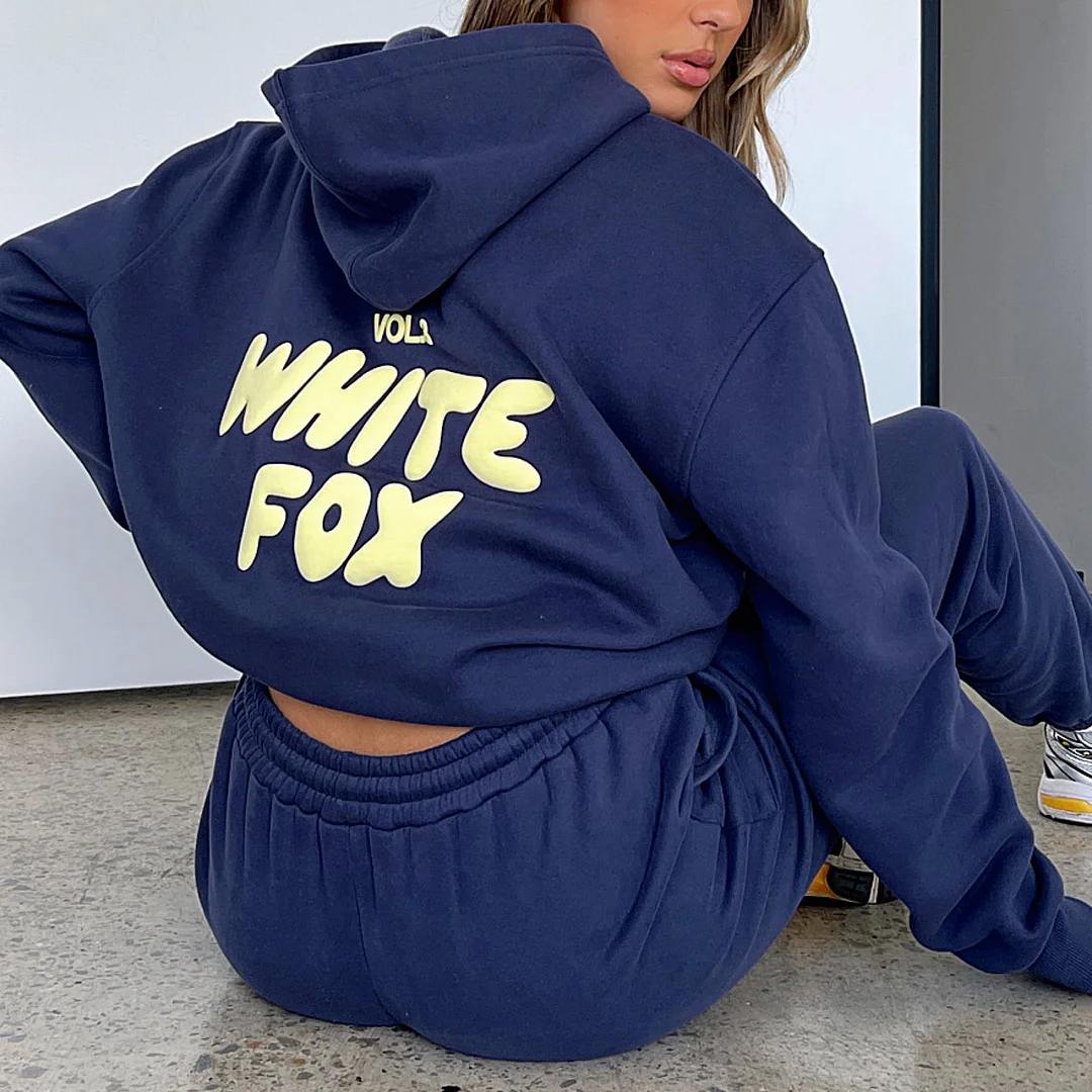 Fashion Sports LOGO Long Sleeve Pullover Hooded Sweatshirt Two Piece Set