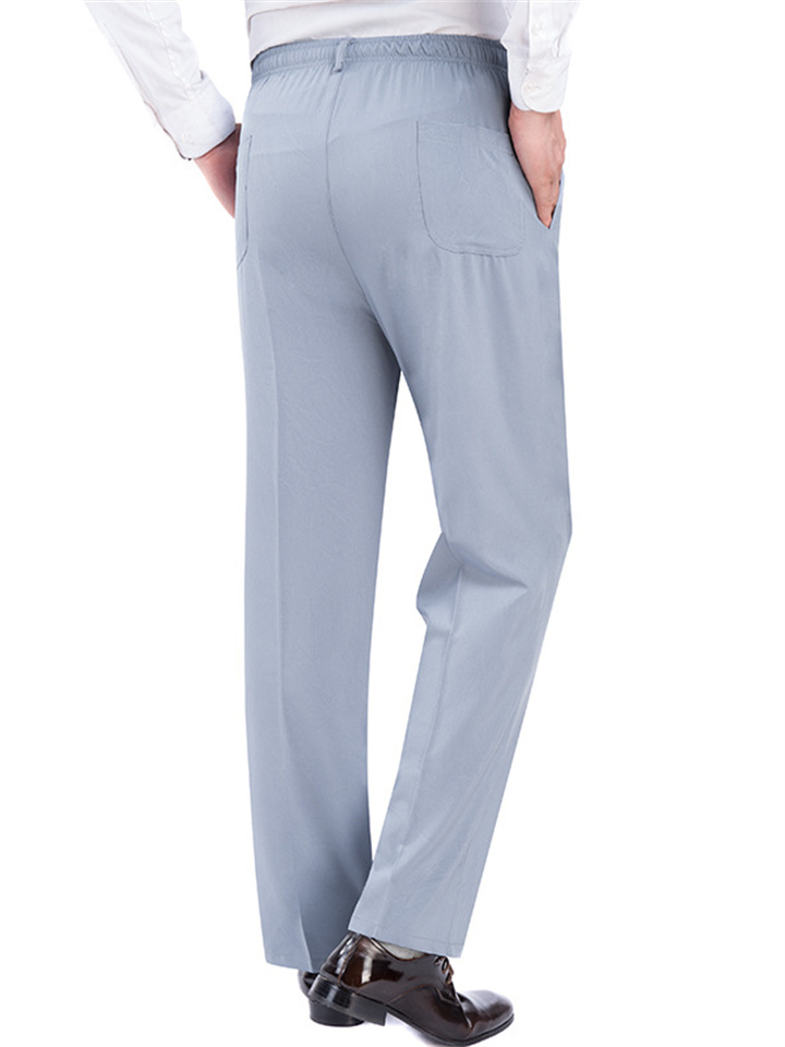 Men's Trousers Casual Pants Pocket Elastic Waist Solid Color Comfort Breathable Full Length Daily Sports Stylish Khaki Dark Gray Micro-elastic / Summer