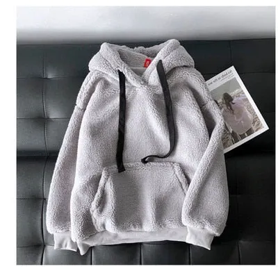 Oversized Fluffy Hoodie Women Winter Sweatshirts Plush Warm Top Double Hoodies Men Pullover Loose Soft Thick Top Streetwear